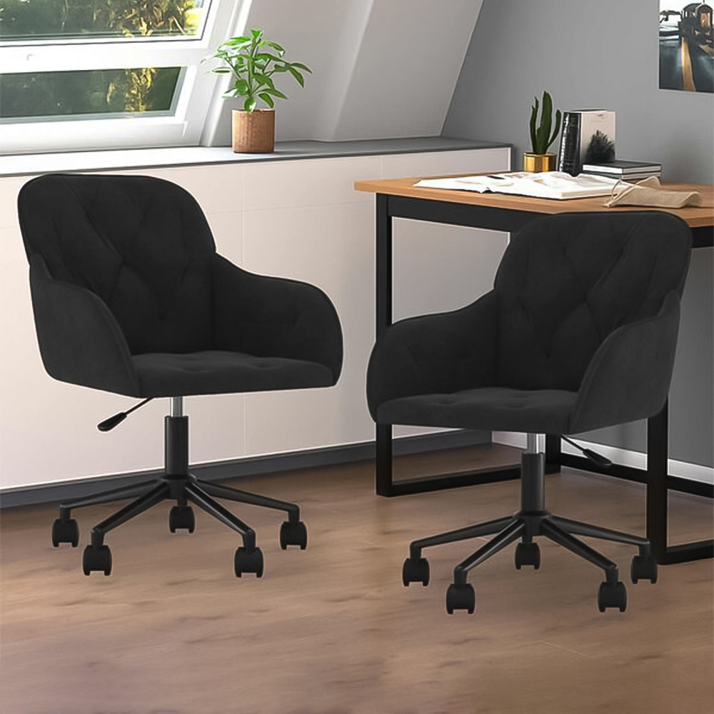 vidaXL Set of 2 Black Velvet Height-Adjustable Swivel Dining Chair with Wheels Image 1