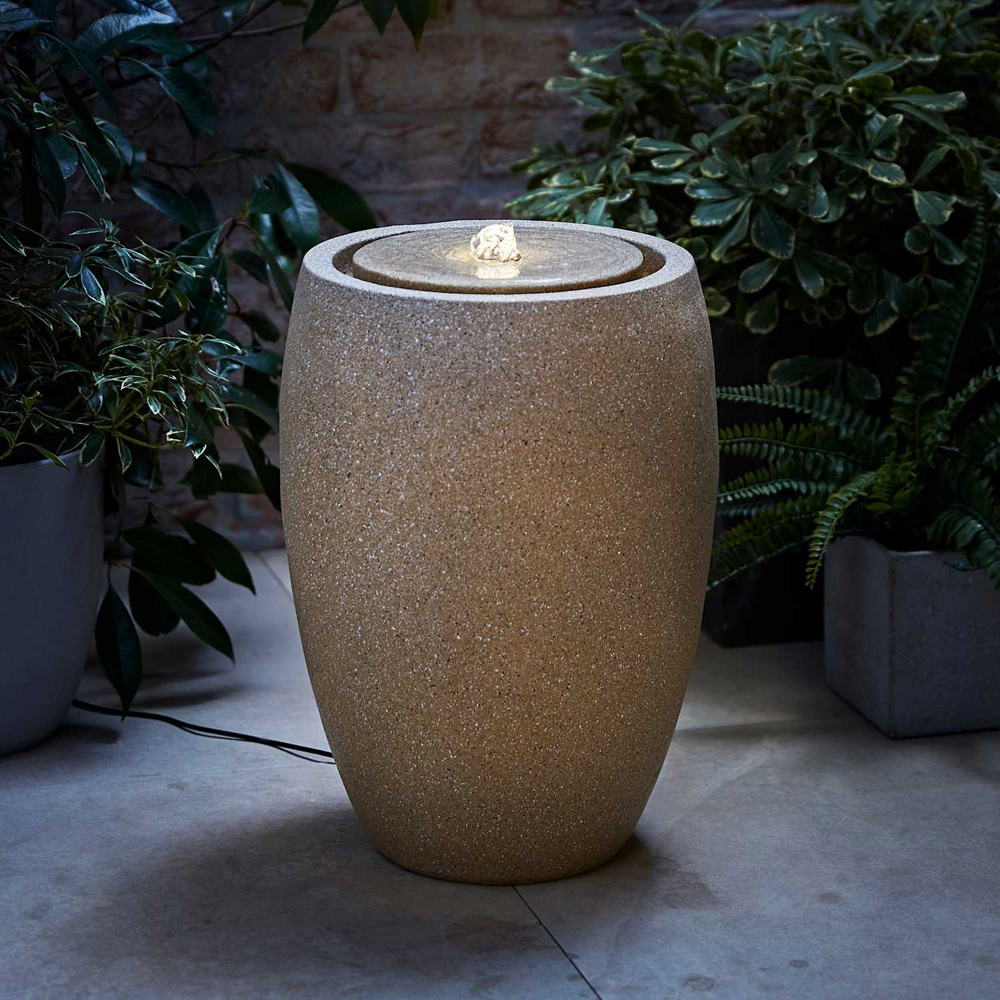 ValueLights Natural Round Tall Urn Solar LED Outdoor Water Fountain Feature Image 6
