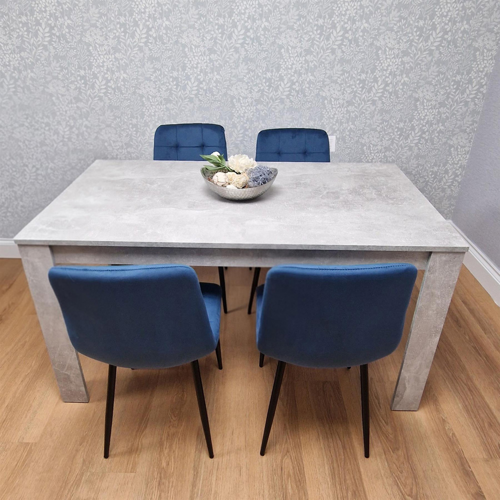 Kosy Koala Rocco 4 Seater Wooden Velvet Dining Set Stone Grey and Blue Image 5