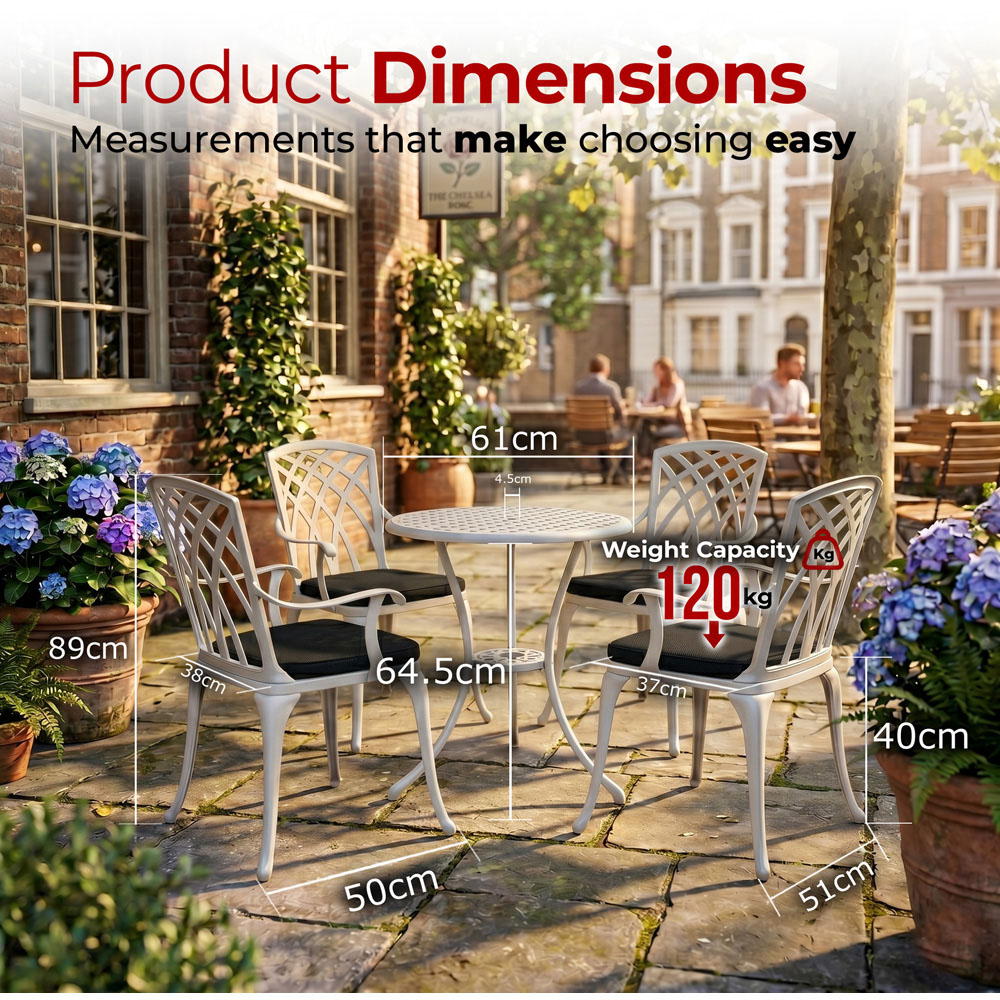 Centurion Oshowa 4 Seater White and Black Cast Aluminium Garden Bistro Set with Cushions Image 9