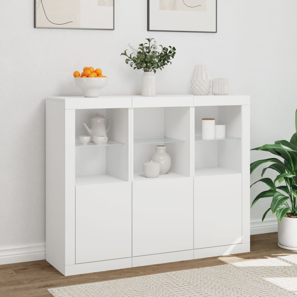 vidaXL 3 Door 6 Open Shelf White LED Sideboard 3 Piece Image 9