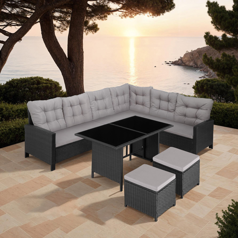 tectake Barletta 8 Seater Black Garden Corner Sofa Set Image 8