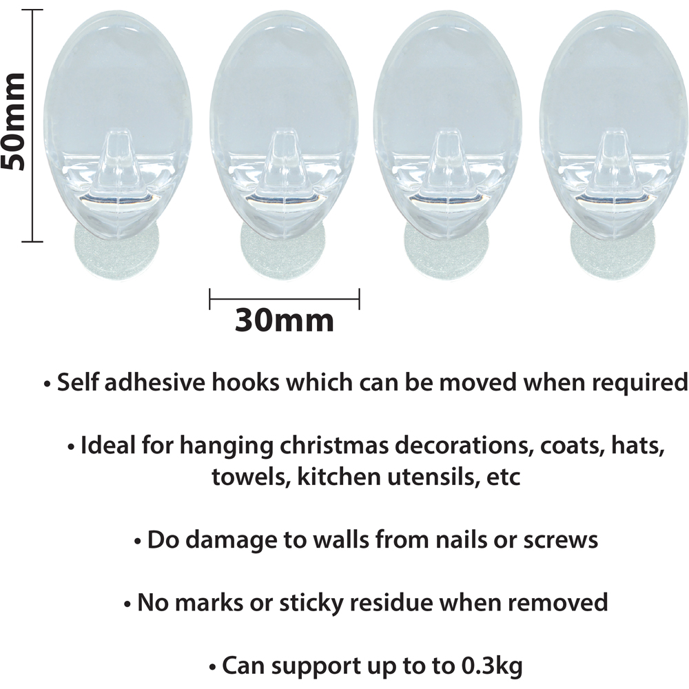St Helens Oval Shape Reusable Plastic Self Adhesive Hook 4 Pack Image 5