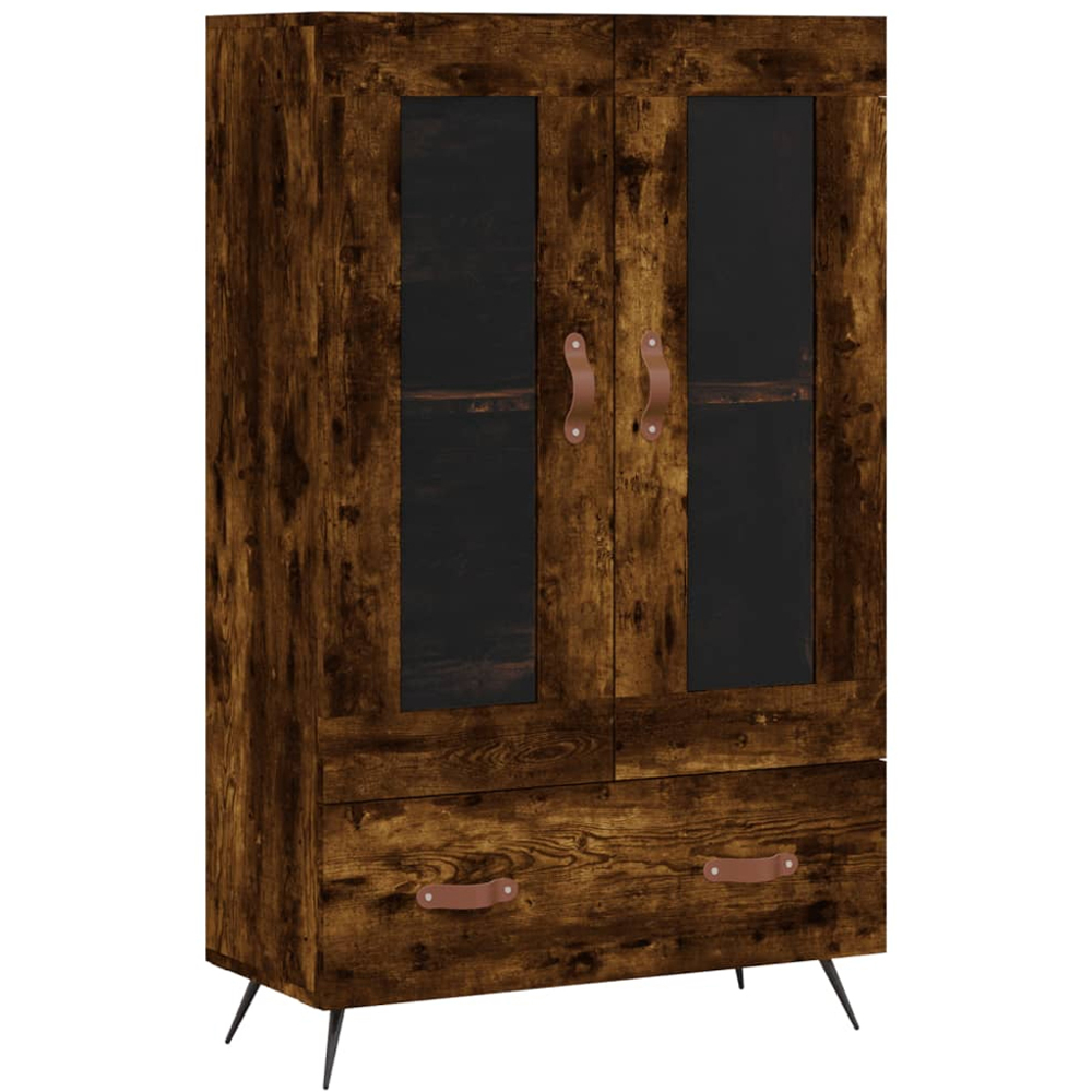 vidaXL 2 Glass Door Single Drawer Smoked Oak Highboard Image 2