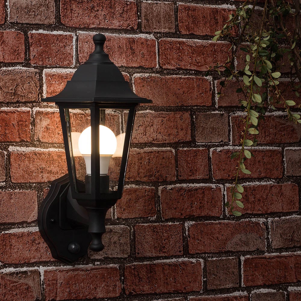ValueLights Mayfair Black Warm White Bulb PIR Wall Lantern Image 2