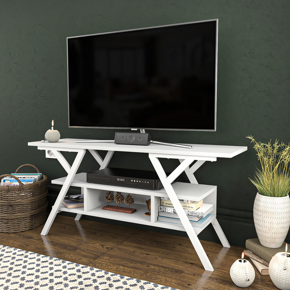 Decorotika Minerva Decorative 4 Open Shelf White TV Unit Image 5