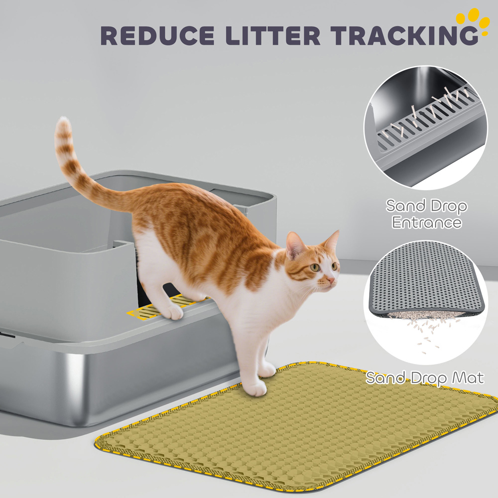 PawHut One Size Grey Stainless Steel High Sided Cat Litter Tray with Scoop Image 6