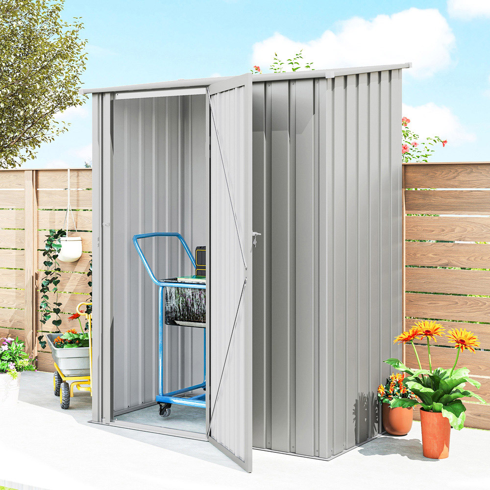 Outsunny 4.5 x 2.8ft Single Door Grey Steel Outdoor Storage Shed Image 8