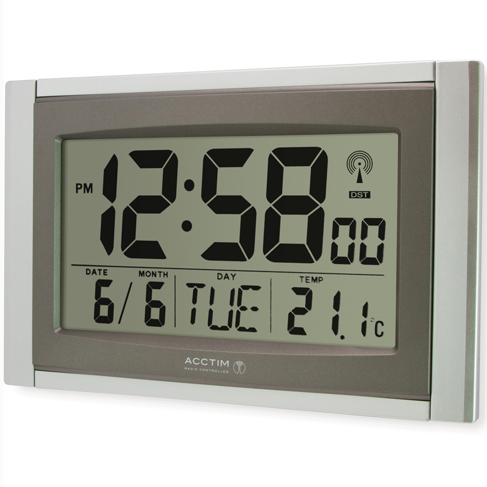 Acctim Stratus Silver Radio-Controlled LCD Smartlite Digital Desk Clock 27cm Image 3