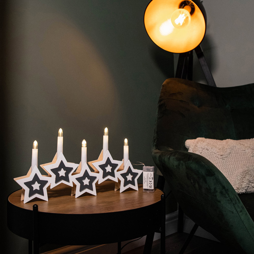 Samuel Alexander White Wooden Christmas Candle Bridge with Star Image 6