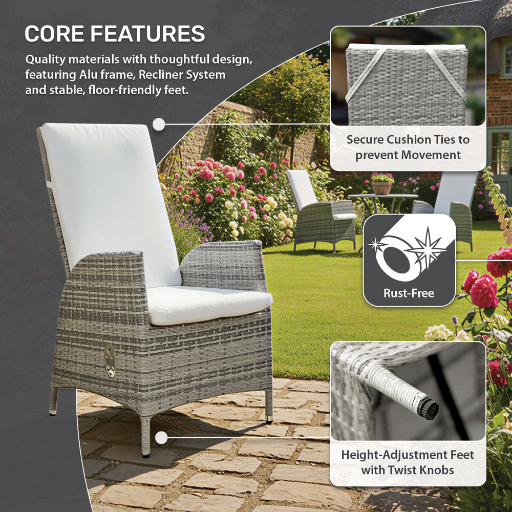 Oseasons Lisbon Set of 2 Mixed Grey Rattan Reclining Dining Chairs Image 5