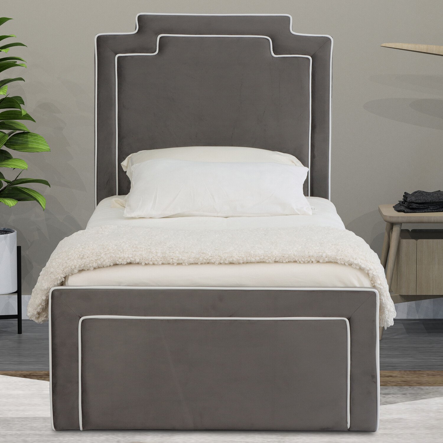 Amelia Single Grey Ottoman Bed Image 7