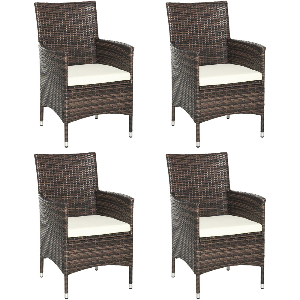 Outsunny Set of 4 Brown Rattan Garden Chair Image 2
