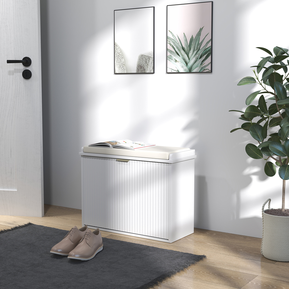 HOMCOM Single Shelf White Shoe Rack Bench with Cushion Image 3