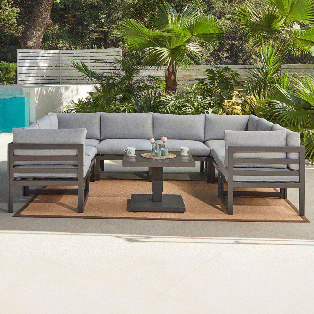 Home Detail Faro 8 Seater Dark Grey U Shape Garden Sofa Set with Rising Table Image 6