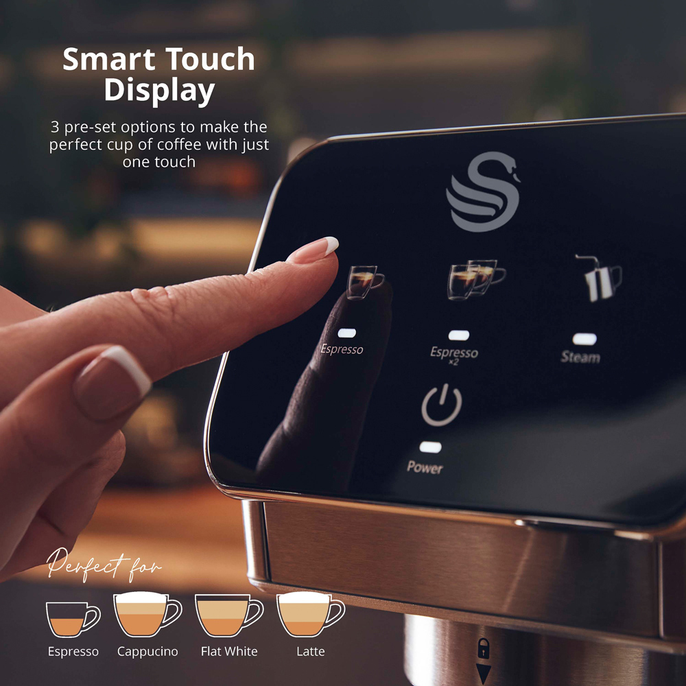 Swan Barista Master Black 1.2L Digital Mini Espresso Coffee Maker with Milk Frother Image 4