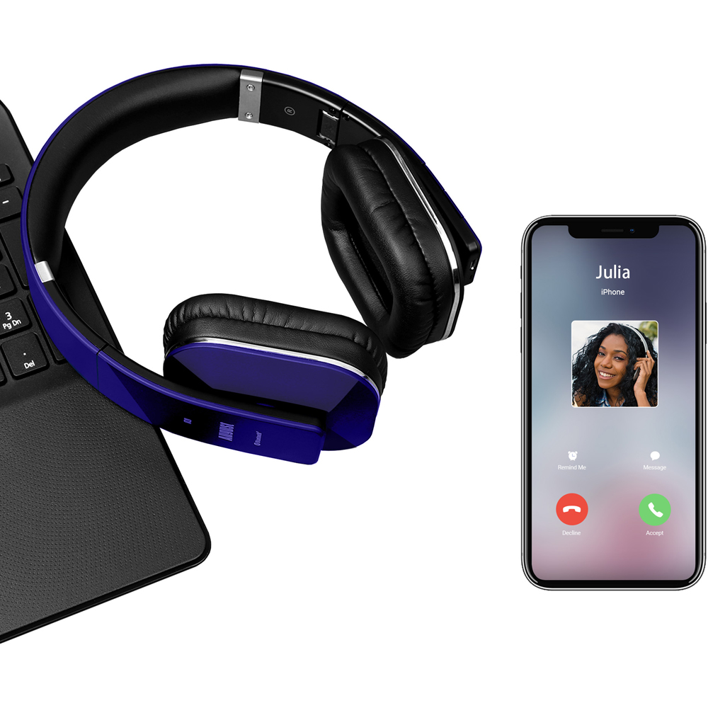 August EP650L Blue Wireless Low Latency NFC Bluetooth Headphones with Mic Image 5