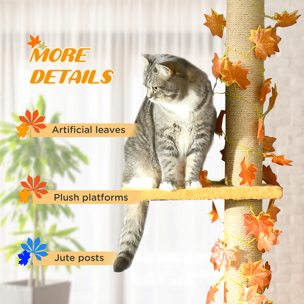 PawHut 242cm Orange Adjustable Floor-To-Ceiling Cat Tower Image 6
