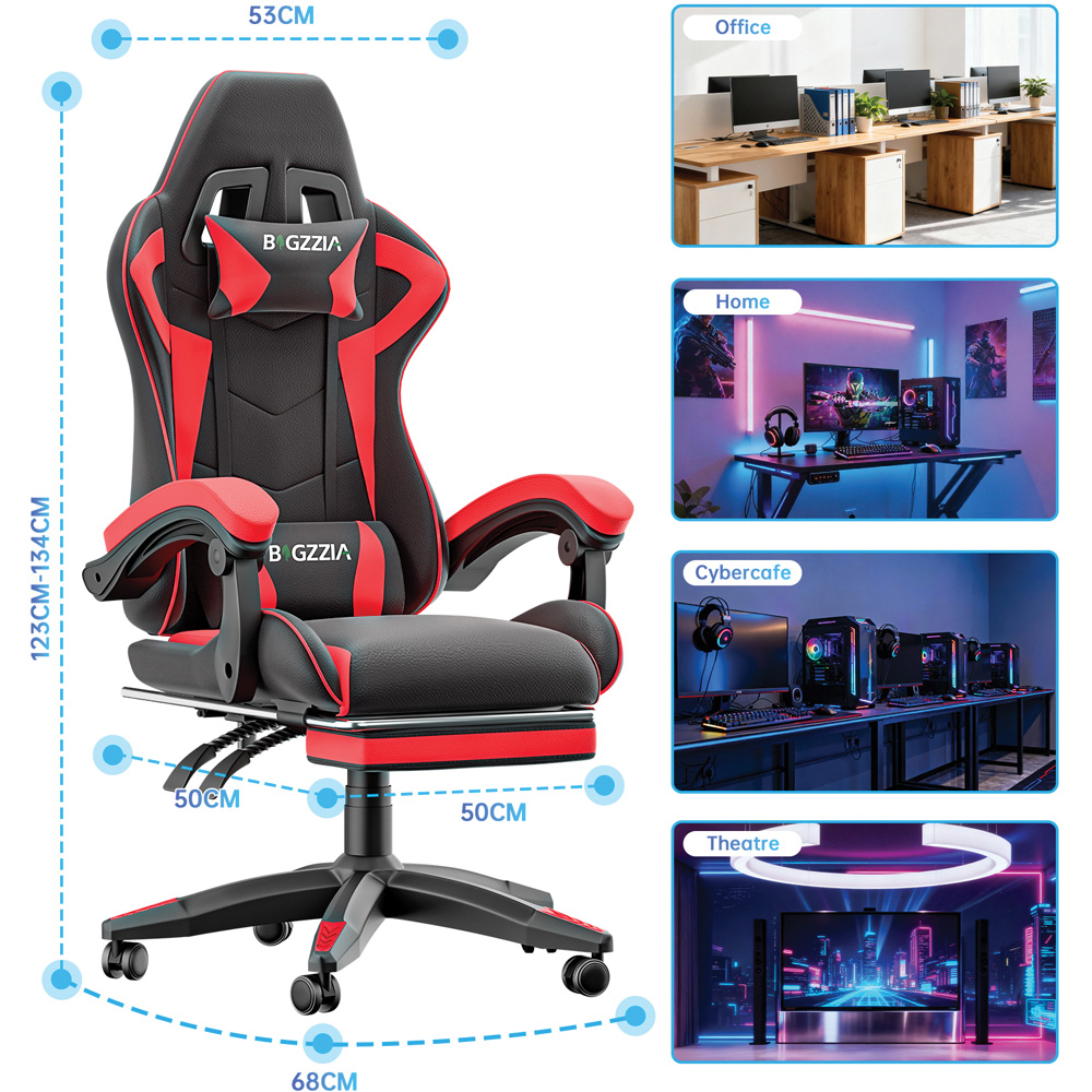 Rattrix Red Height Adjustable Gaming Chair with Footrest and Lumbar Cushion Image 9