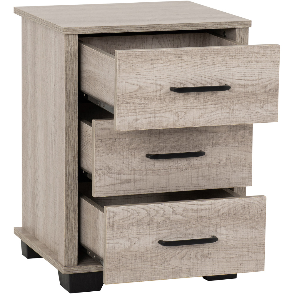 Seconique Oliver 3 Drawer Light Oak Effect Bedside Table Image 3