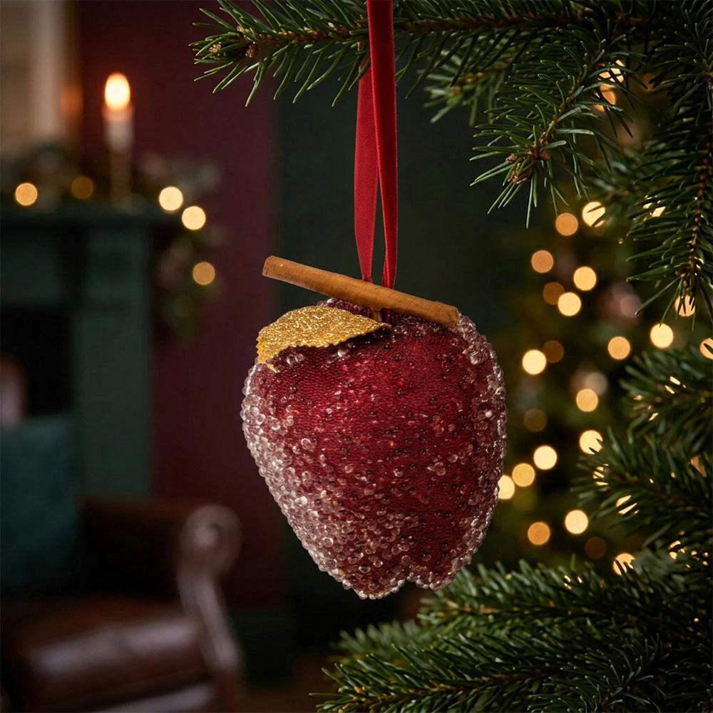Red Hanging Frosted Apple Single Ornament Image 2