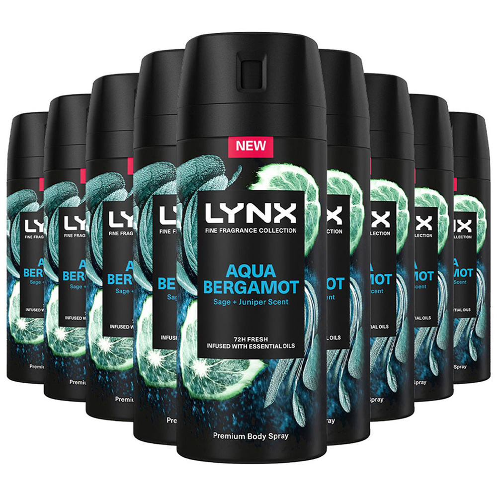 Lynx Fine Fragrance Collection Aqua Bergamot Deodorant Body Spray 150ml 9 Pack Image 1