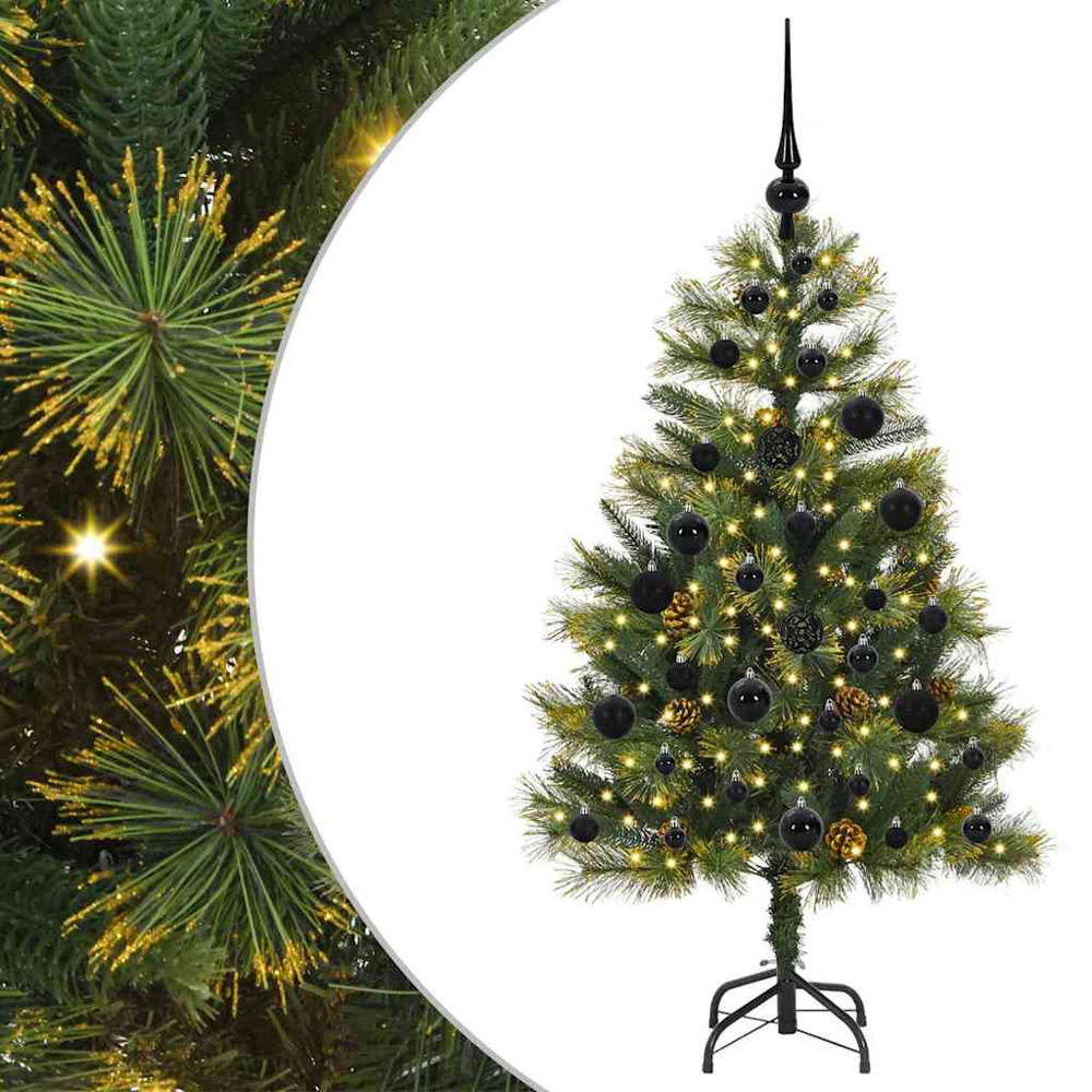vidaXL Pre-Lit Black Baubles and Pinecones Green Artificial Christmas Tree 4ft Image 2