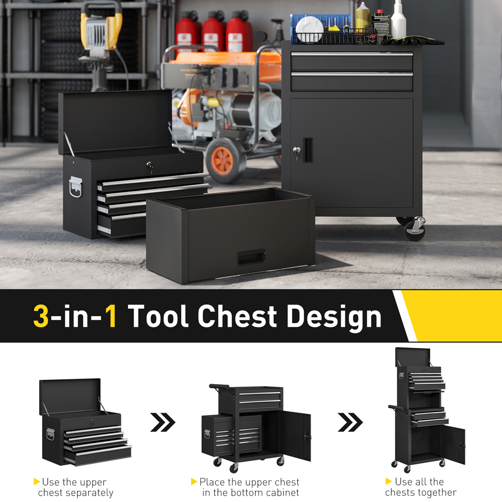 HOMCOM 6 Drawer Black 3-in-1 Roller Tool Chest Image 5