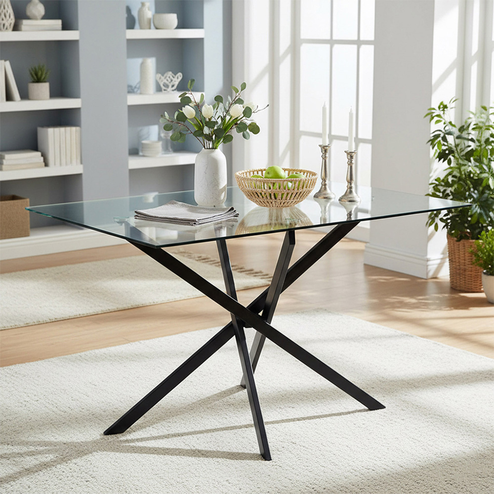 Living and Home 4 Seater Rectangular Glass Dining Table Image 7