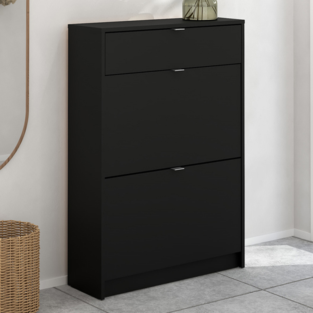 Florence 2 Door Single Drawer Matt Black Shoe Cabinet Image 1