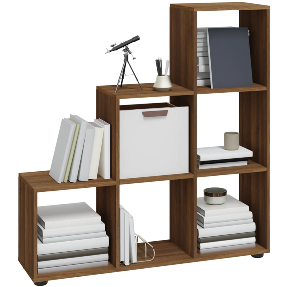 vidaXL 6 Shelf Brown Oak Staircase Bookcase Image 3