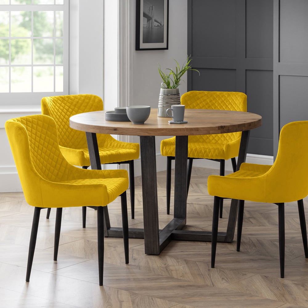 Julian Bowen Brooklyn 4 Seater Round Dining Set Oak and Mustard Image 1