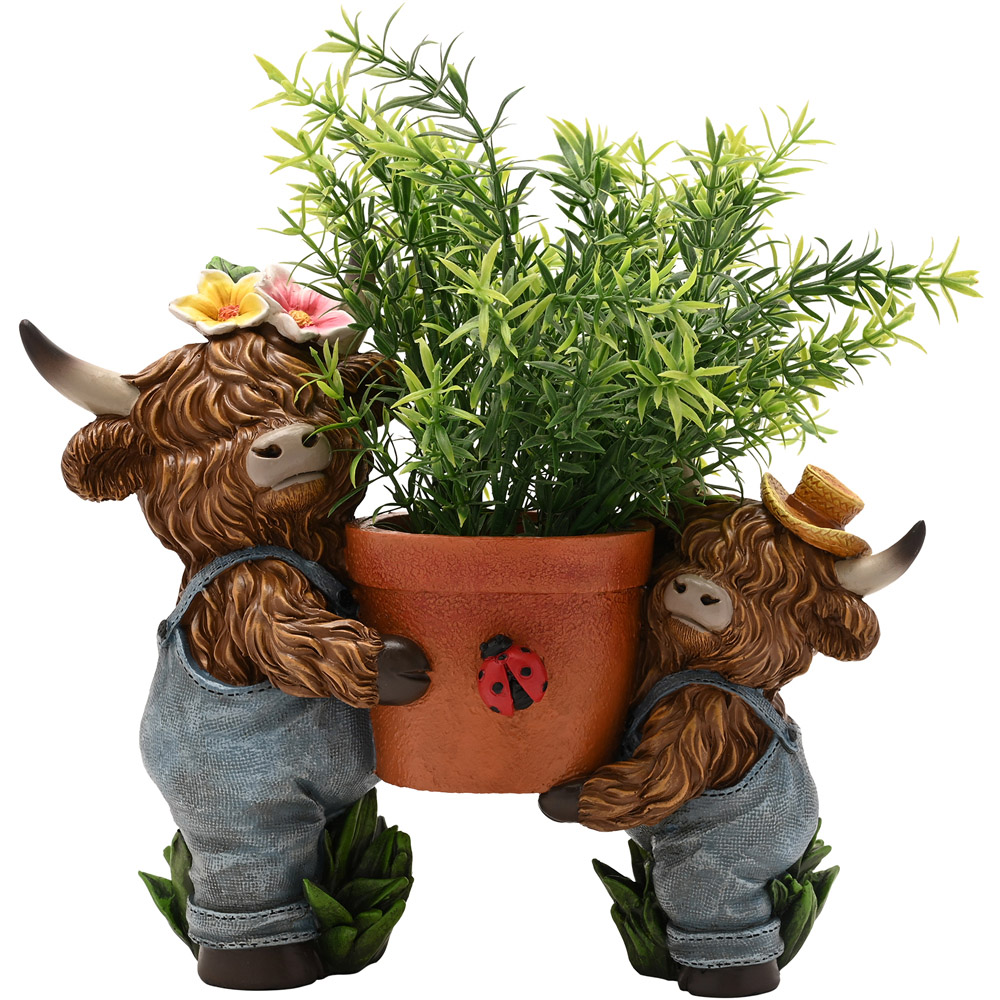 Country Living Big and Little Highland Cows with Plant Pot Image 2