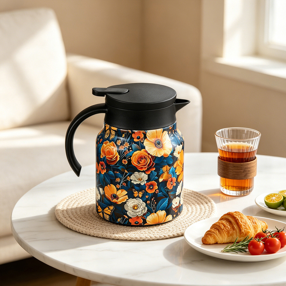 Living and Home Morris Style Vintage Floral Stainless Steel Thermal Teapot with Infuser 1L Image 7
