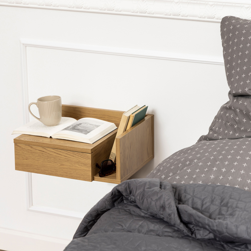 Florence Ashlan Single Drawer Oak Square Bedside Table Image 9