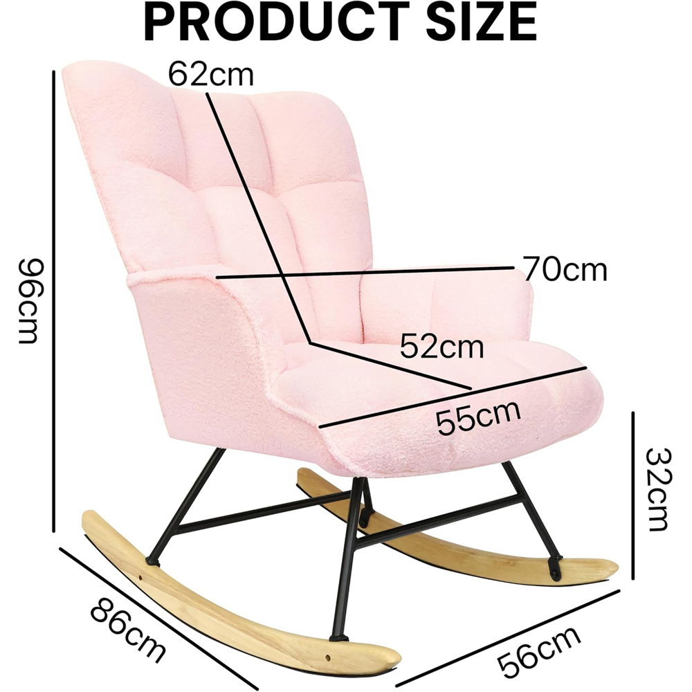 Alivio Pink Teddy Plush High Backrest Rocking Chair Image 6