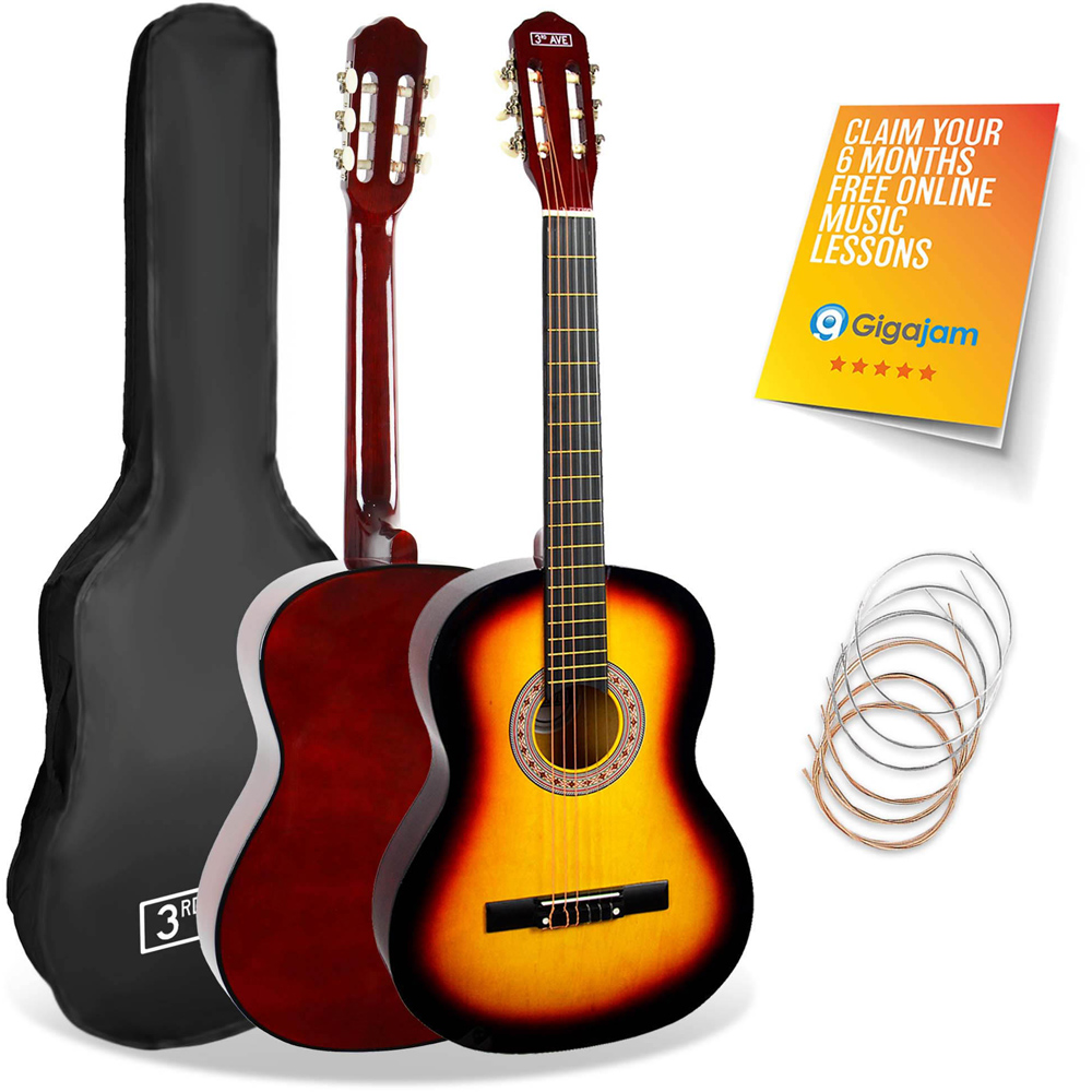 3rd Avenue Sunburst Full Size Classical Guitar Set Image 1