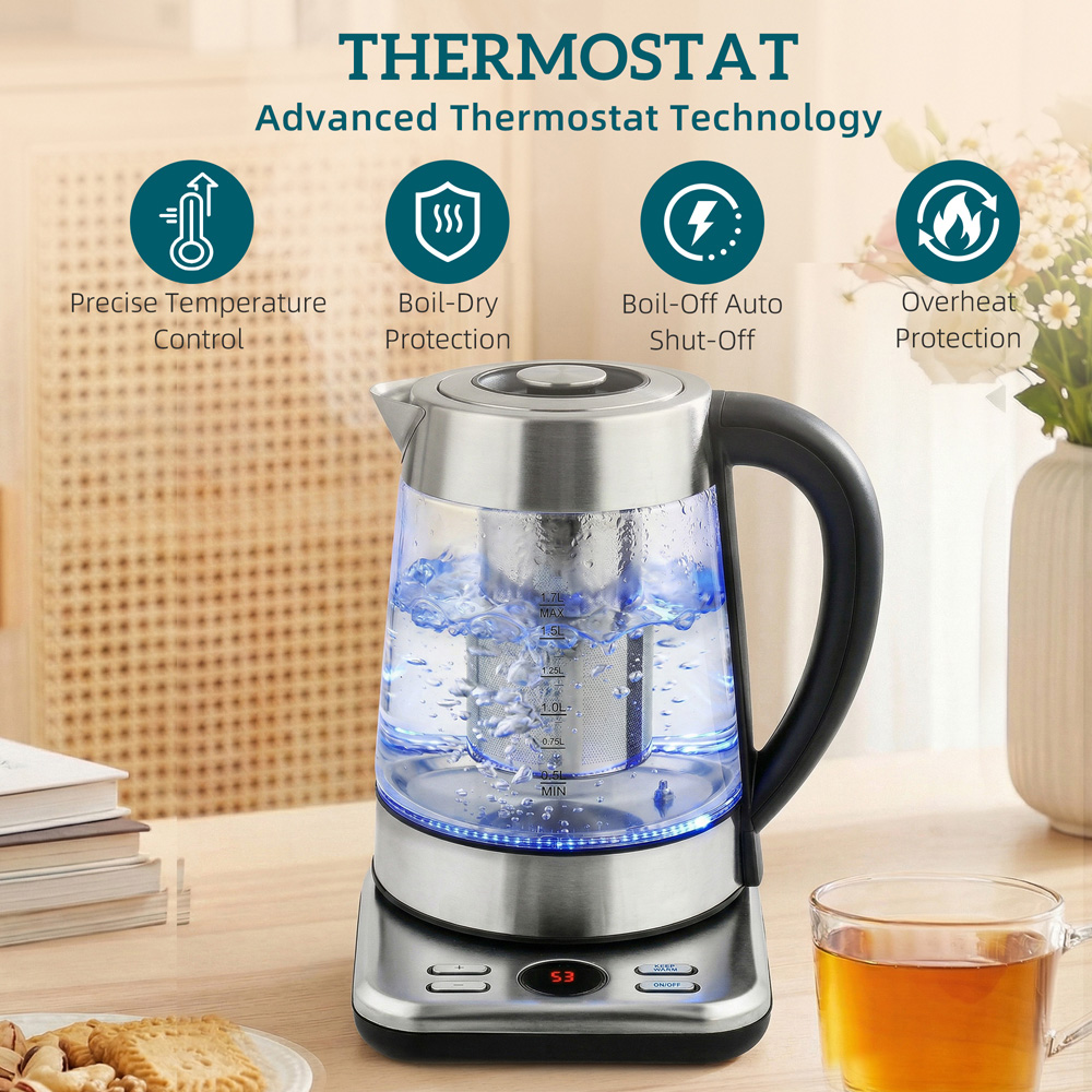 HOMCOM 800-340V70SR Silver 1.7L Electric Kettle with Strix Thermostat 3000W Image 4