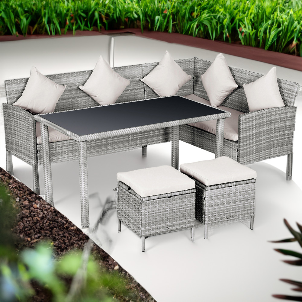 Outsunny 6 Seater Rattan Dining Set Grey Image 1
