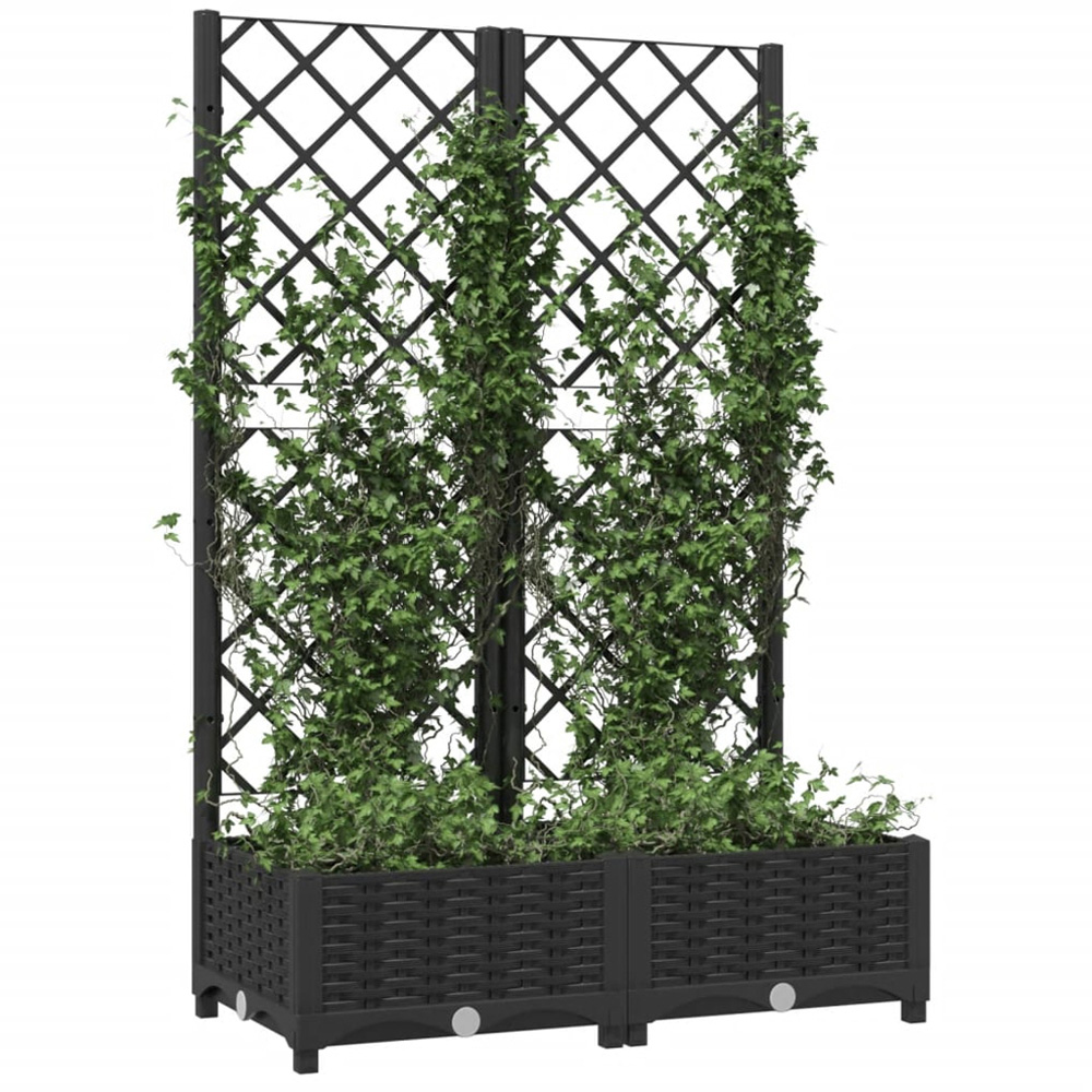 vidaXL Black Polypropylene Raised Garden Planter with Trellis 80 x 40 x 121.5cm Image 2