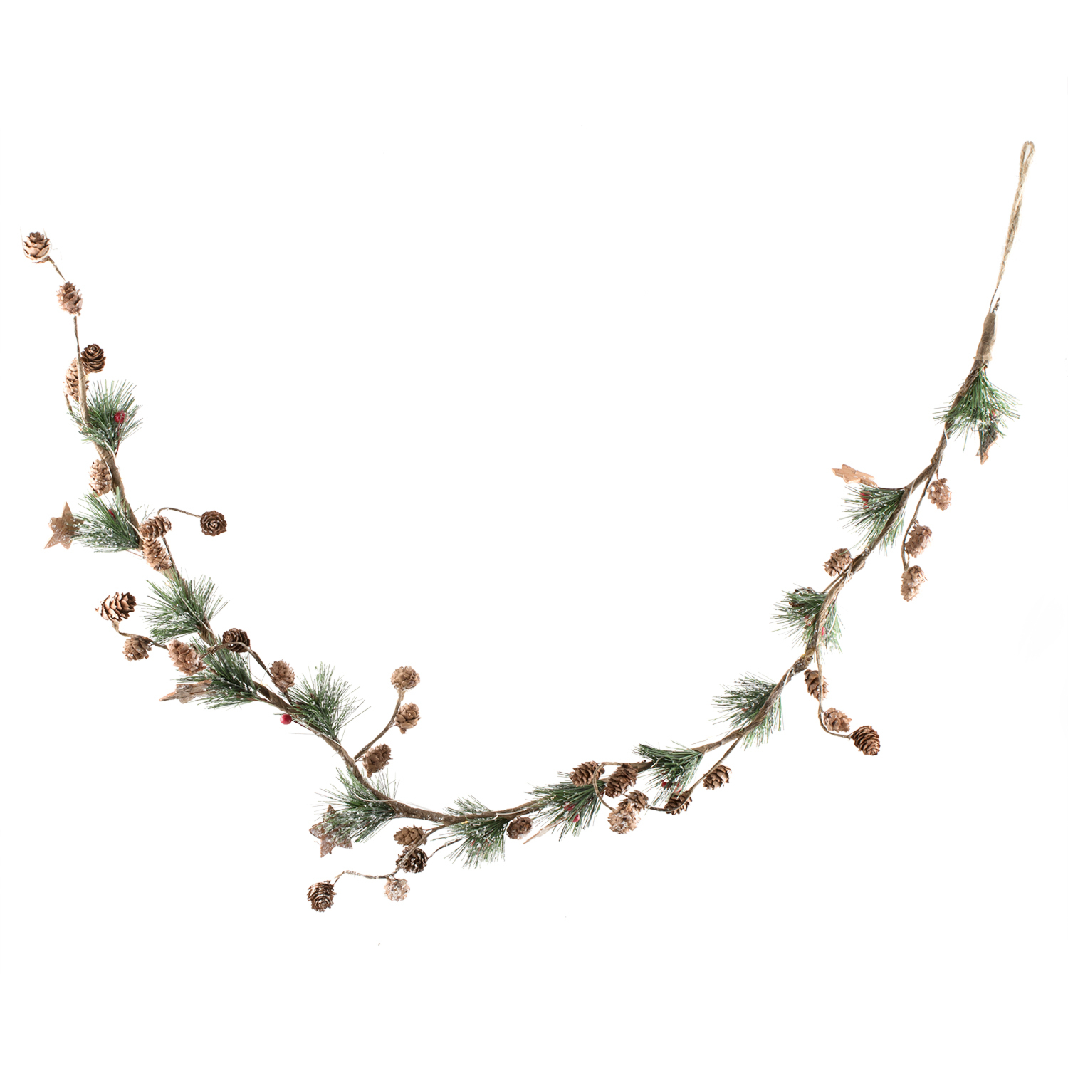 Christmas Pre-Lit Garland with Pinecone Berries and Stars Image