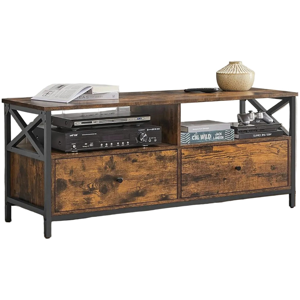 Modcraft 2 Drawer 2 Shelf Rustic Brown Industrial-Style TV Unit Image 2
