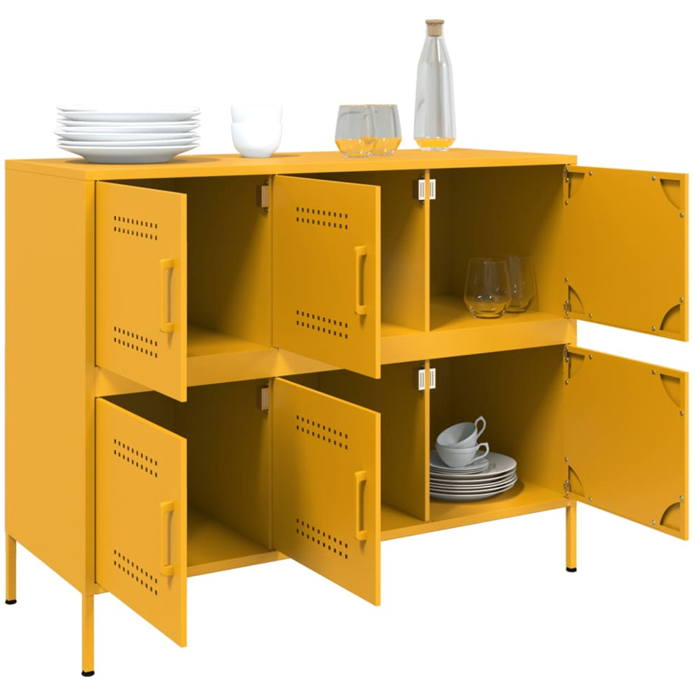 vidaXL 6 Door Mustard Yellow Metal Sideboard Image 5