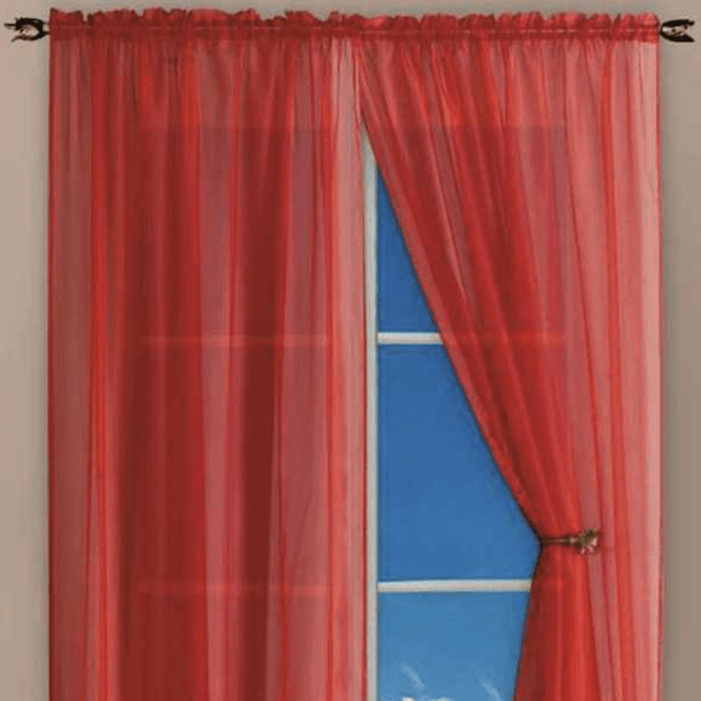 Velosso Riva Plain Red Slot Top Voile Panel Curtain 150 x 137cm Image 2