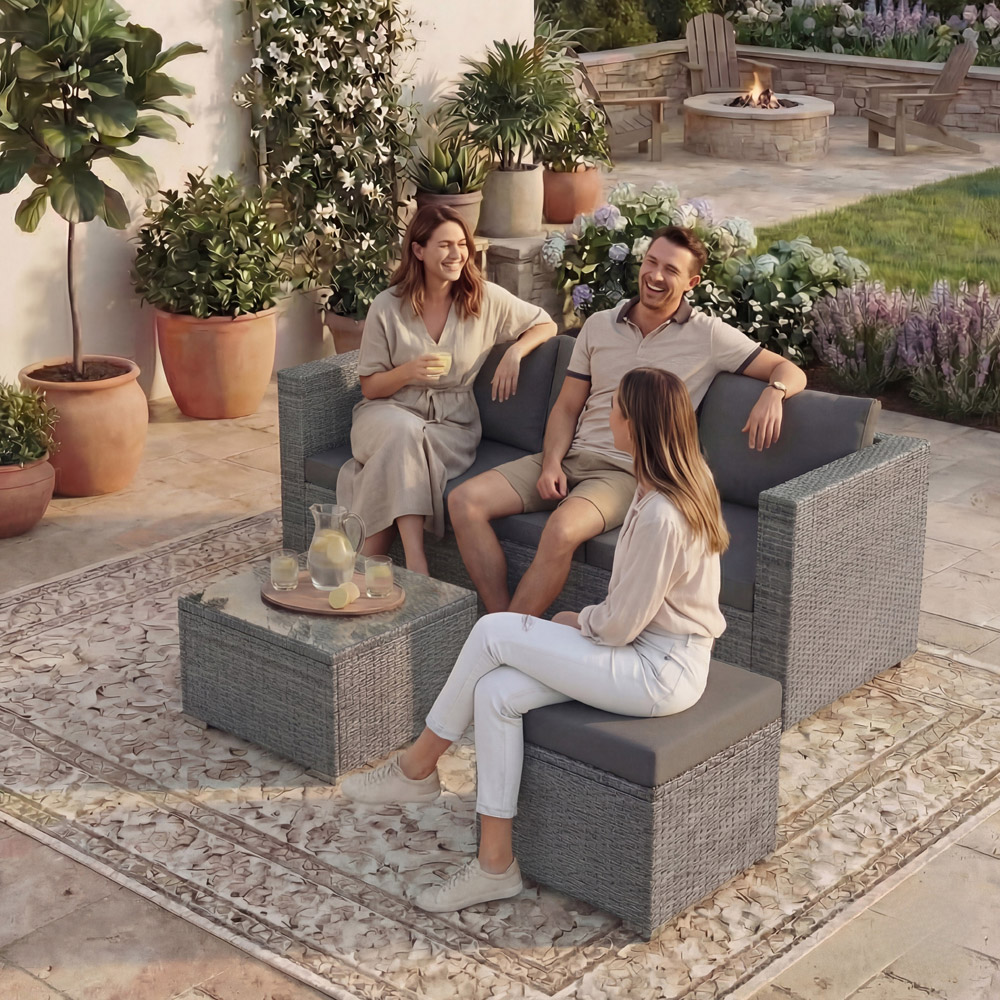 GARDEN VIDA Hampton 4 Seater Grey Rattan Corner Lounge Set Image 3