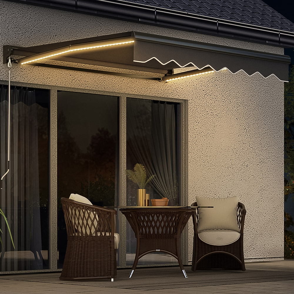 Outsunny Black Aluminium Frame Electric Retractable Awning with LED Light 3 x 2.5m Image 1