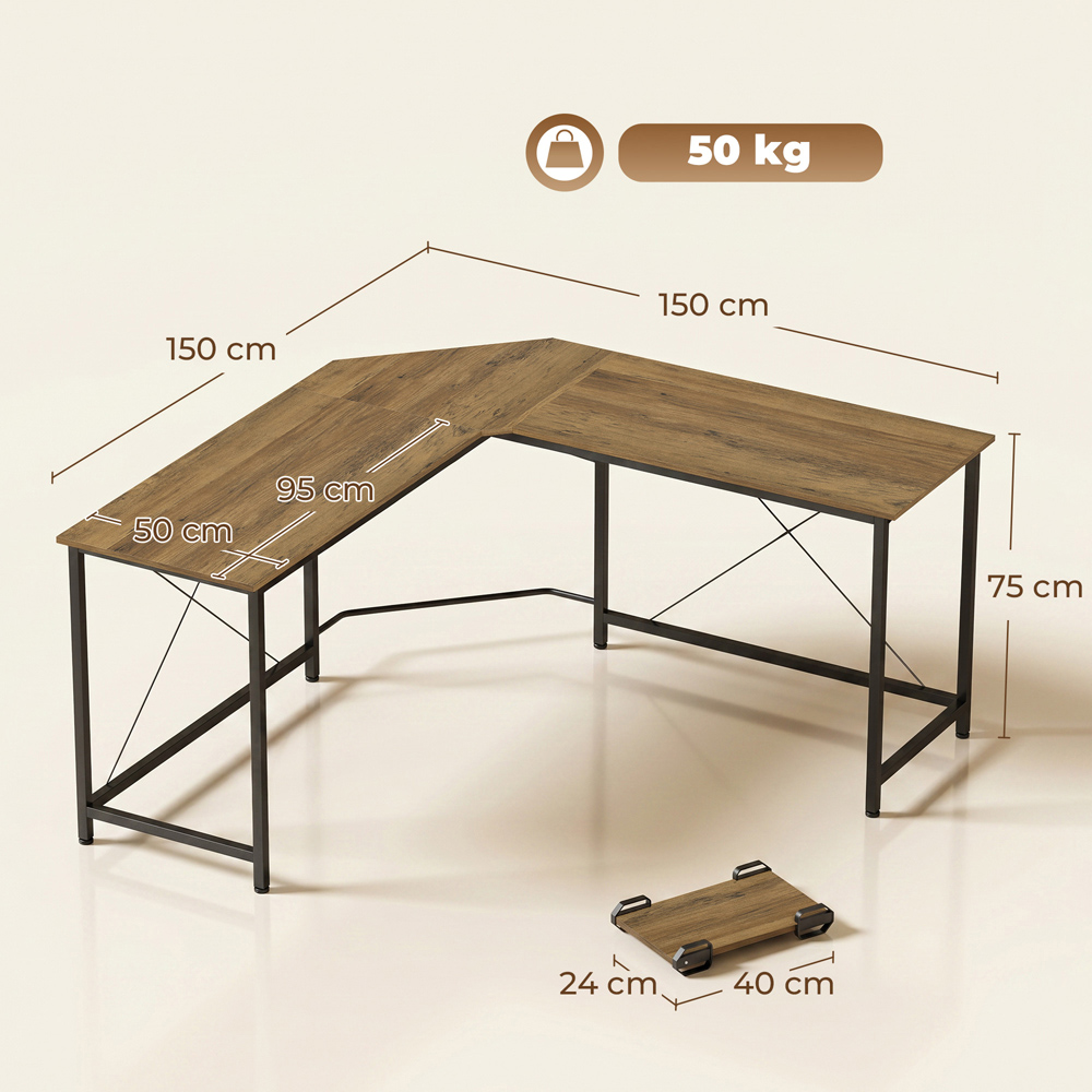 HOMCOM Industrial-Style L-Shaped Corner Computer Desk Wood-Effect Image 8