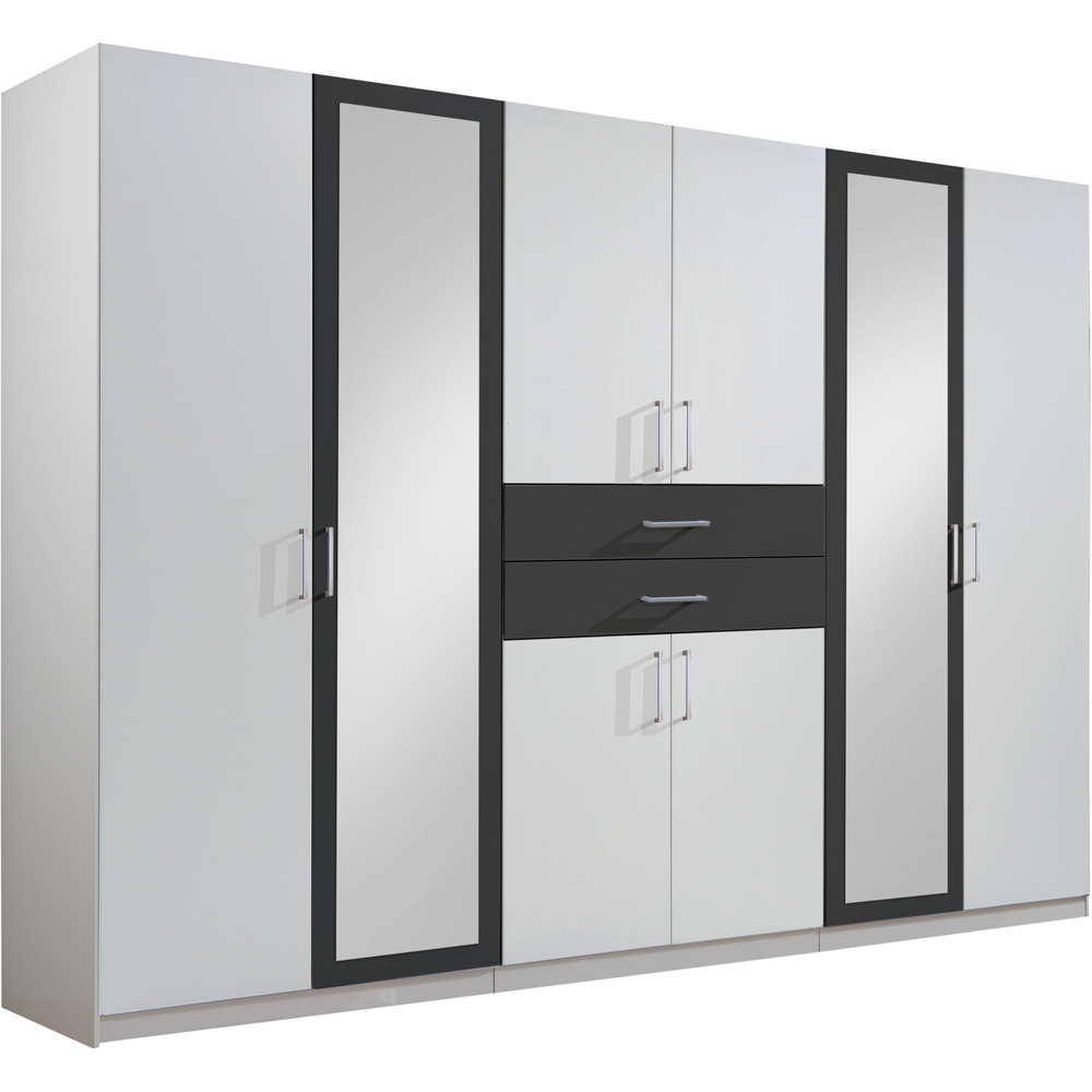 TJ'S Bristol 8 Door 2 Drawer White and Graphite Mirrored Wardrobe Image 2