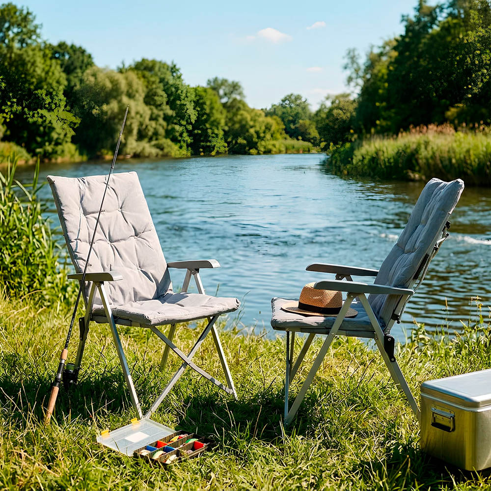 Harbour Housewares Grey High Back Padded Reclining Camping Chair 4 Pack Image 3