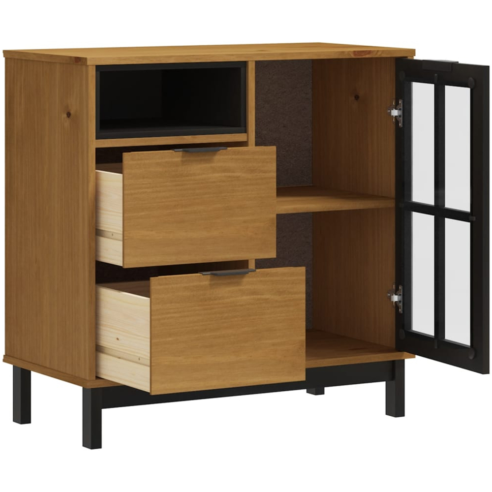 vidaXL Flam Single Glass Door 2 Drawer Single Shelf Solid Pine Wood Sideboard Image 4